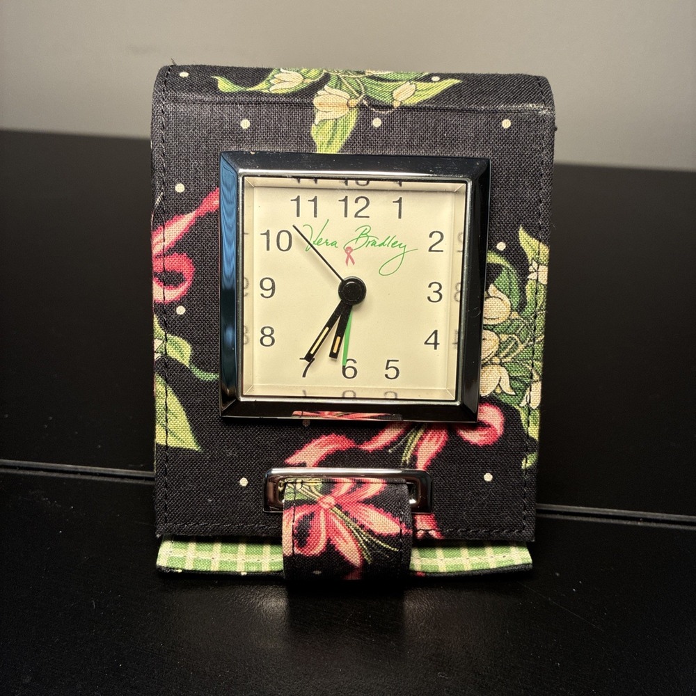 Retired Vera Bradley Compact Travel Alarm Clock New Hope Pink Ribbon Vintage